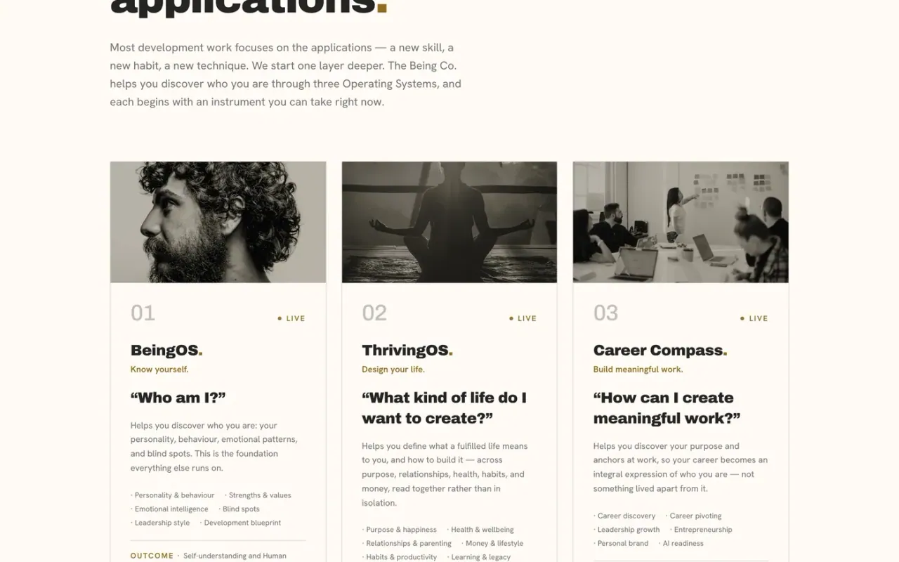 The Being Co. — BeingOS, ThrivingOS, Career Compass