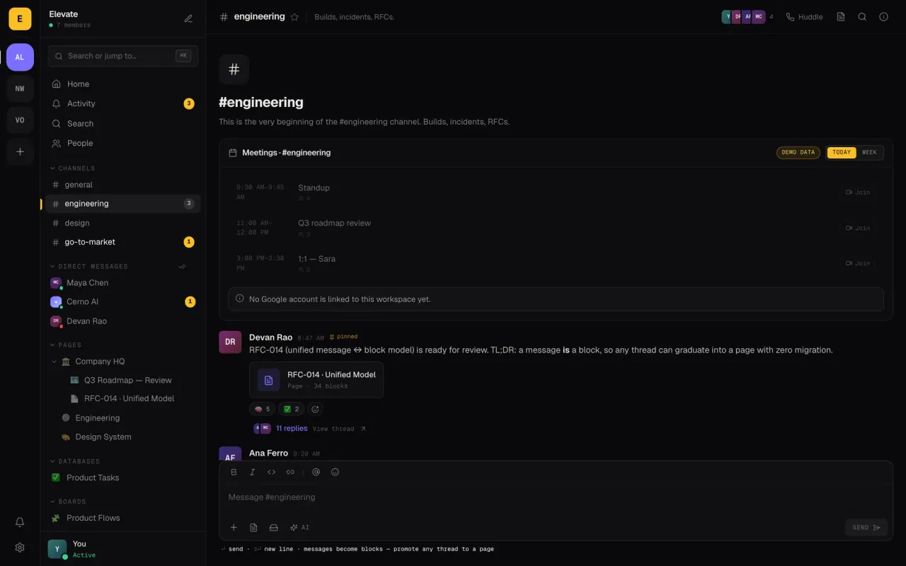 Elevate — a channel with threads
