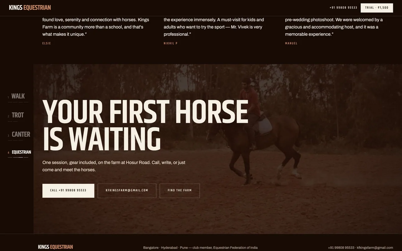 Kings Equestrian — the first horse, booked