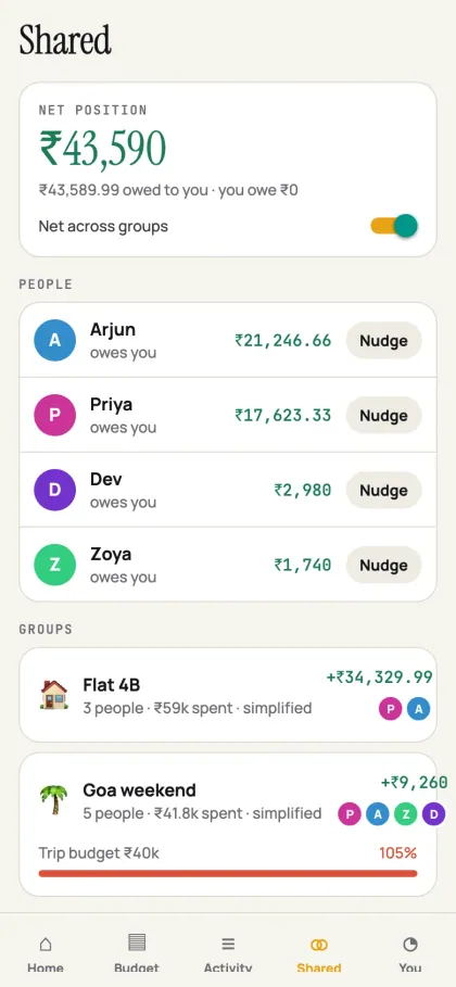 Hisaab — shared money, settled