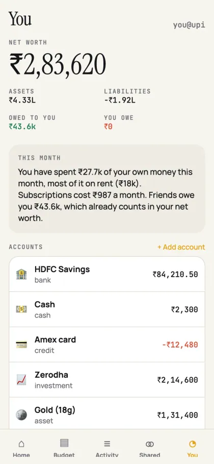Hisaab — net worth
